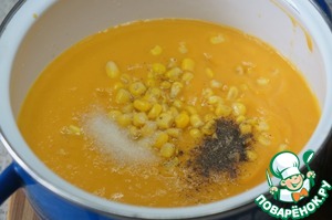 Суп-пюре из тыквы с <!--more-->помидорами и кукурузой
